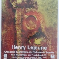 Affiche pour l'exposition Henry Lejeune : Du Rétroviseur au Pare-brise , à l'Orangerie du Domaine du Château de Seneffe (Seneffe) , du 8 septembre au 7 octobre 2001.